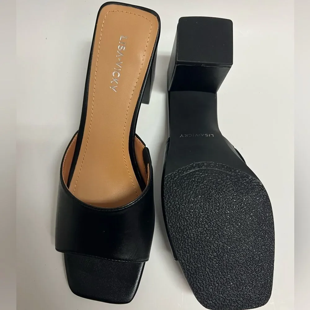 New in Box Lisa Vicky Vital Black Leather Open-Toe Mules - Size 8.5M - Picture 7 of 9